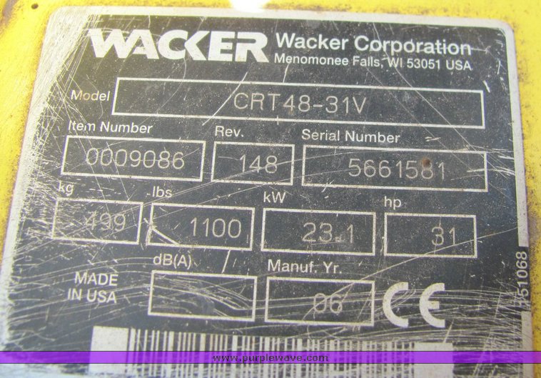 image for item 1015 2006 Wacker CRT48-31V 8' riding trowel