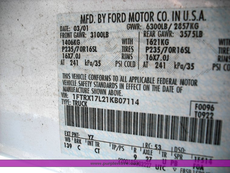 image for item 3514 2001 Ford F150 pickup truck
