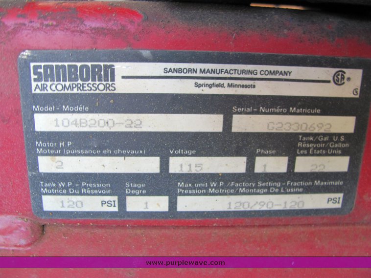 image for item 6102 Sanborn 22 gallon air compressor