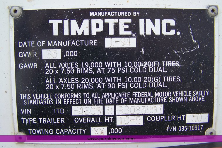 image for item 8030 1994 Timpte super hopper grain trailer