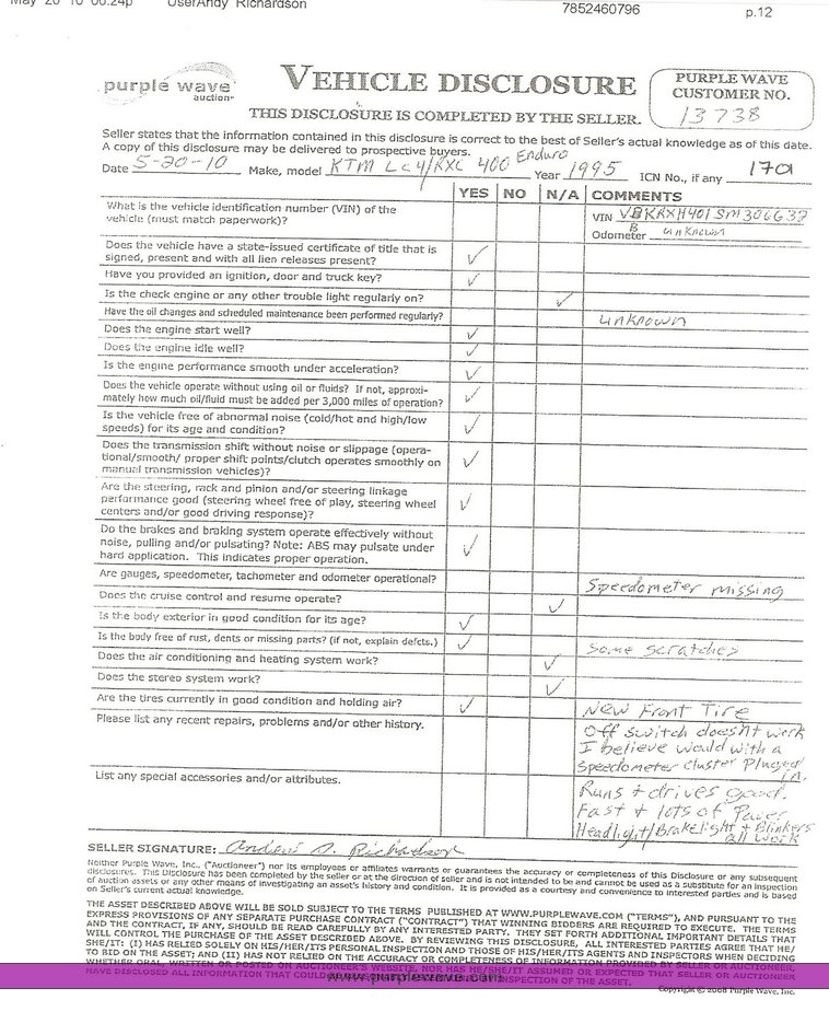 image for item 1701 1995 KTM RXC 400 dual sport motorcycle