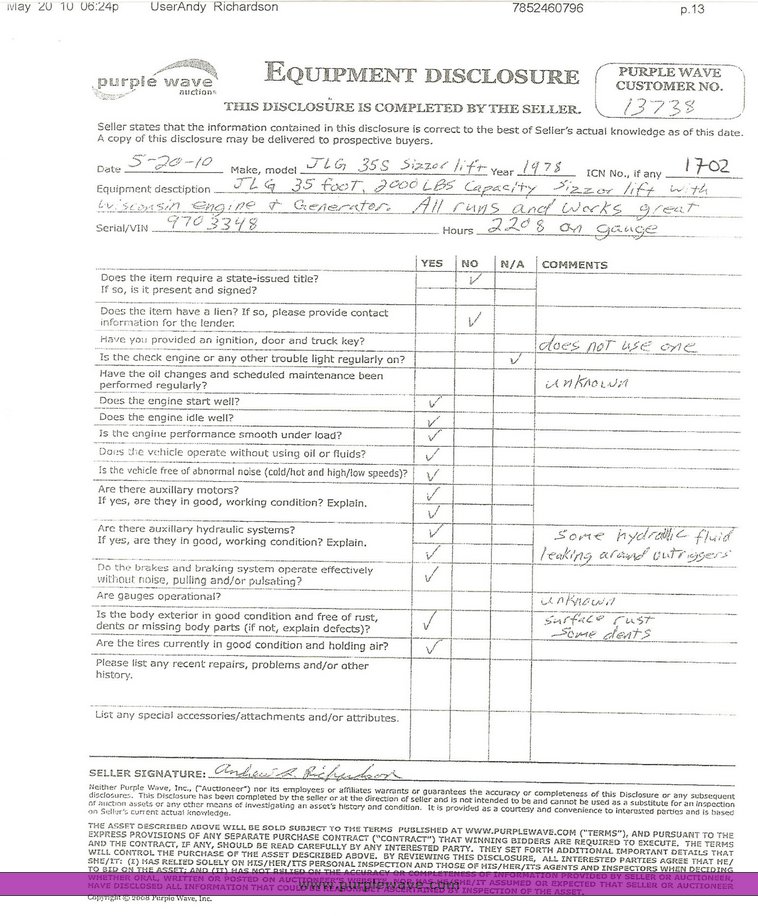 image for item 1702 JLG 35S scissor lift
