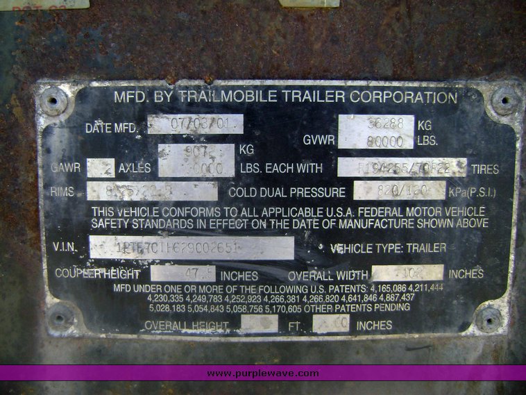 image for item 6001 2002 Trailmobile 48' tandem axle trailer