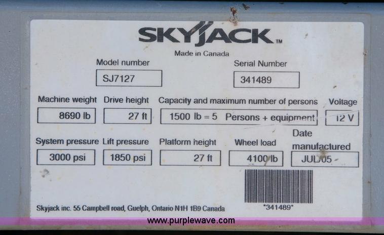 image for item 1050 2005 Skyjack SJ 7127 rough terrain scissor lift