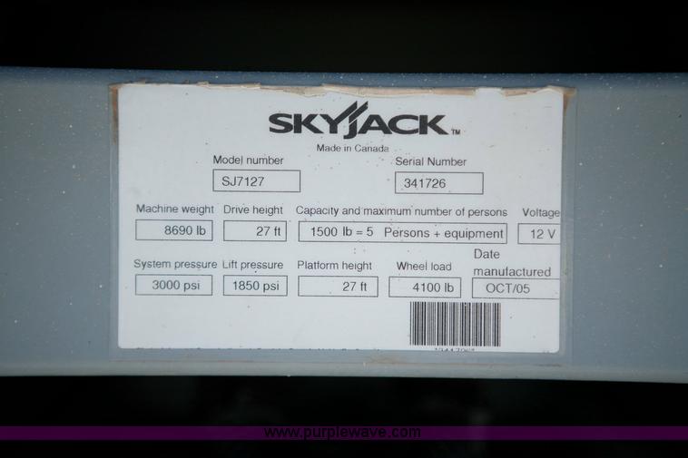 image for item 1051 2005 Skyjack SJ 7127 rough terrain scissor lift