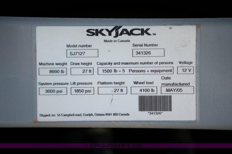 image for item 1053 2005 Skyjack SJ 7127 rough terrain scissor lift