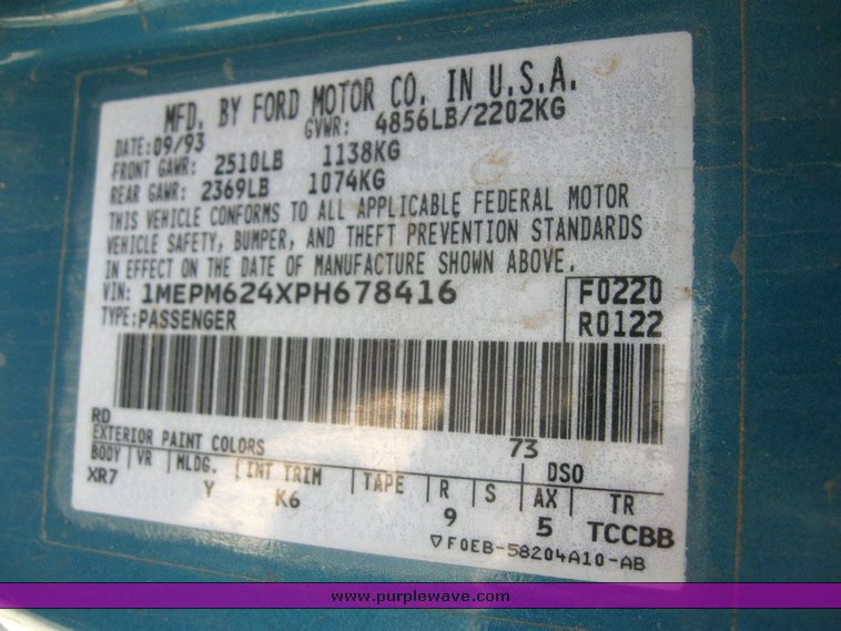 image for item 6836 1993 Mercury Cougar XR7