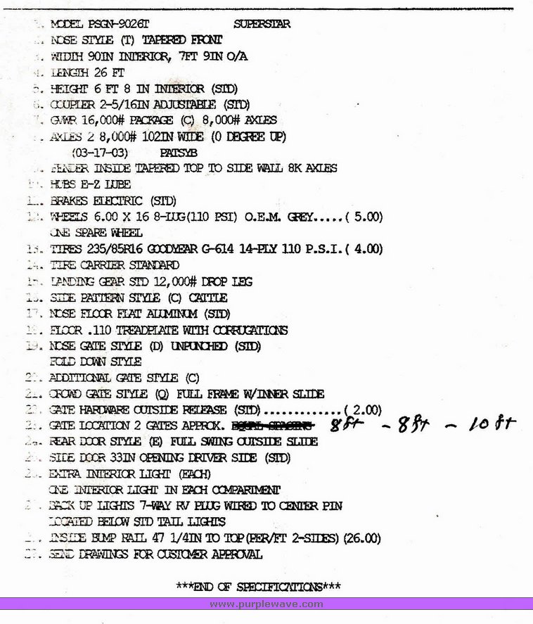 image for item 6844 2004 Wilson PSGN-9026T 26' gooseneck aluminum trailer