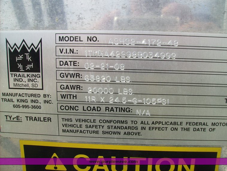 image for item 7308 2008 Trail King ASH 2 4172-48 live bottom trailer