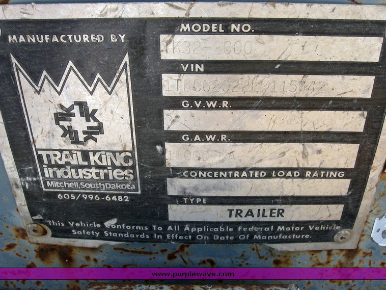 image for item 6831 1990 Trail King TK32-2000 tandem axle trailer