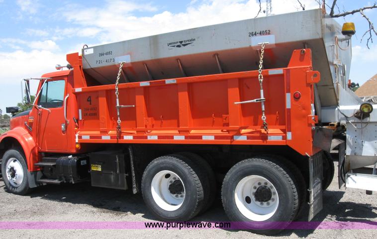 image for item 6852 1993 International Series 4900 dump truck with plow and spreader