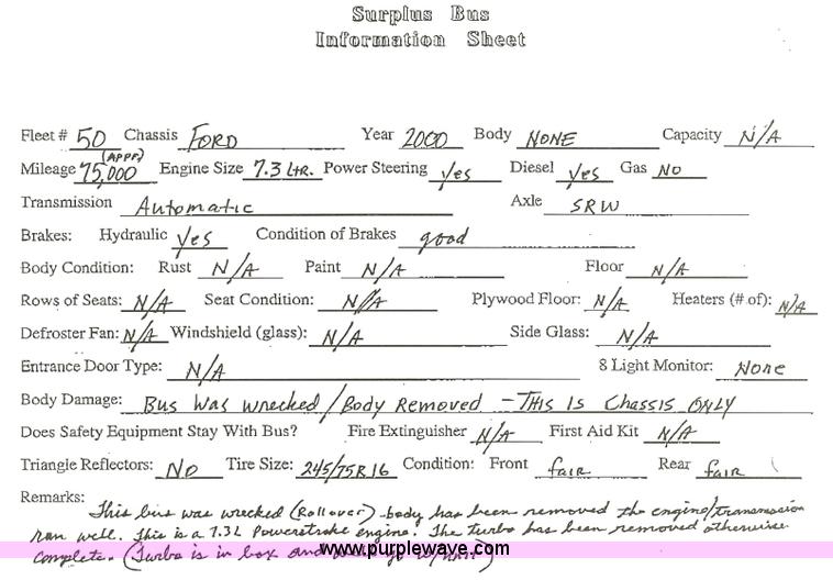 image for item 2499 2000 Ford E350 Bluebird school bus chassis, engine, and transmission