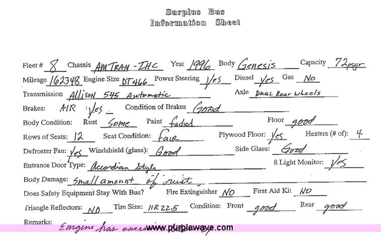 image for item 2502 1996 International Series 3000 Genesis school bus