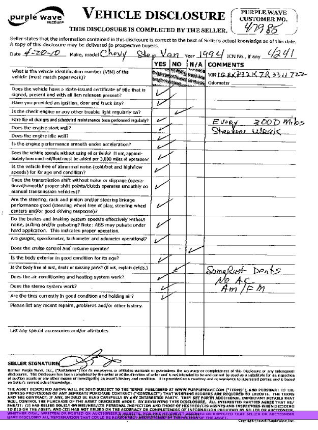 image for item 4241 1994 Chevrolet P30 step van