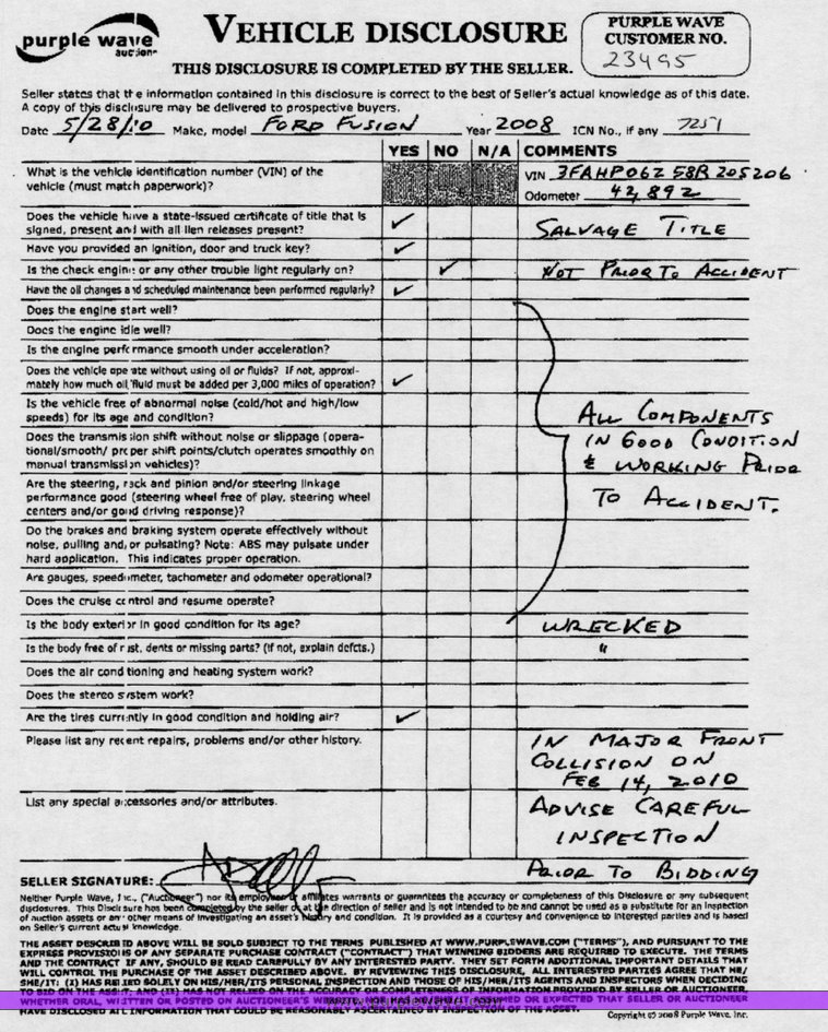 image for item 7251 2008 Ford Fusion S