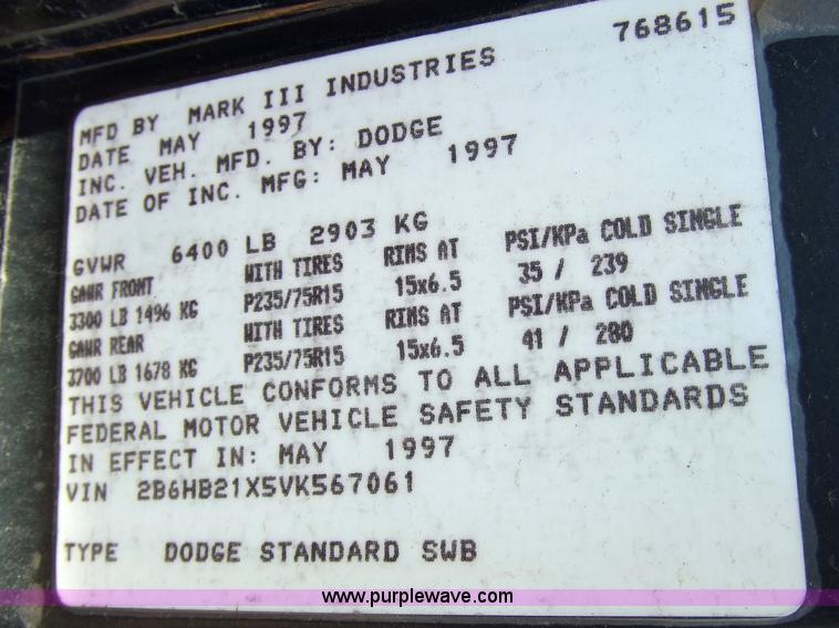 image for item 2099 1997 Dodge Ram Van B2500 SE Mark III econo van