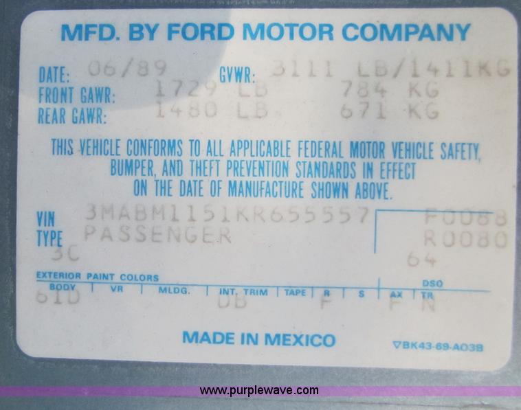 image for item 3312 1989 Mercury Tracer hatchback