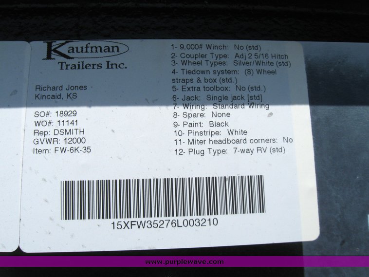 image for item 7377 2006 Kaufam W35 two car trailer