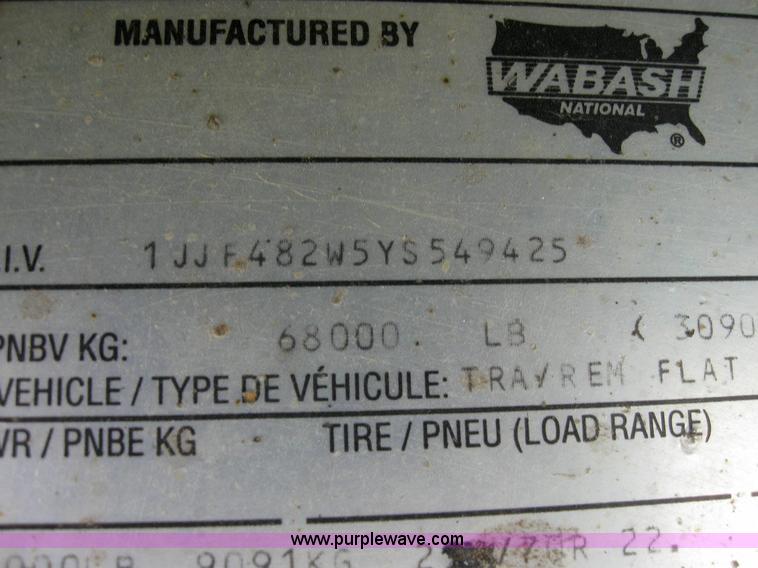 image for item 6874 2000 Wabash 52' spread axle flatbed trailer