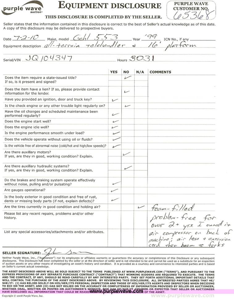 image for item 2097 1999 Gehl 553 all terrain telehandler