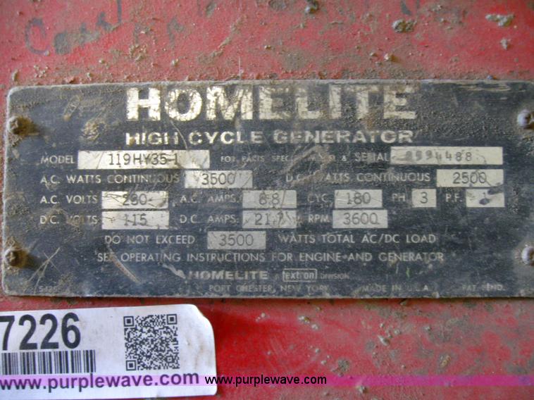 image for item 7226 Homelite high cycle generator