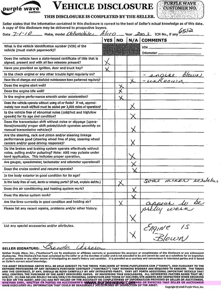 image for item 6512 2003 Oldsmobile Alero GL