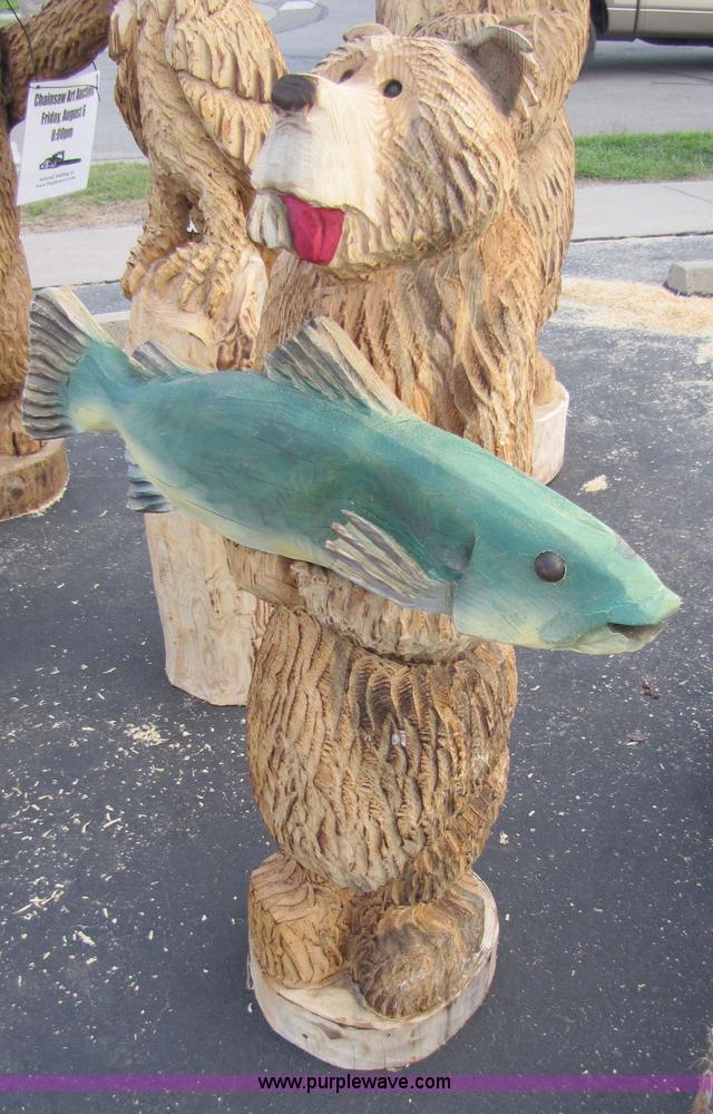 image for item 1006 Bear holding a fish chainsaw art carving