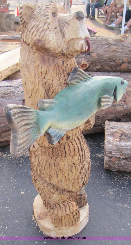 image for item 1006 Bear holding a fish chainsaw art carving