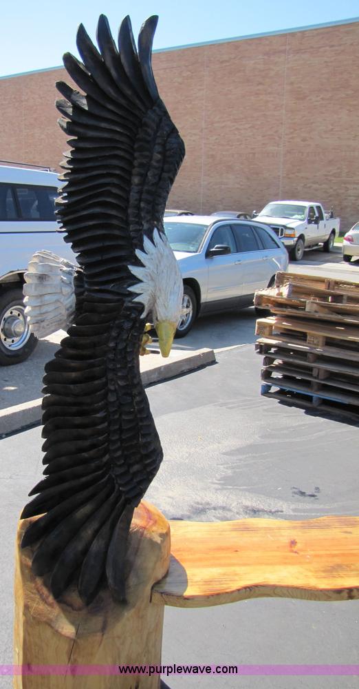 image for item 7184 Soaring Bald Eagle bench chainsaw art carving