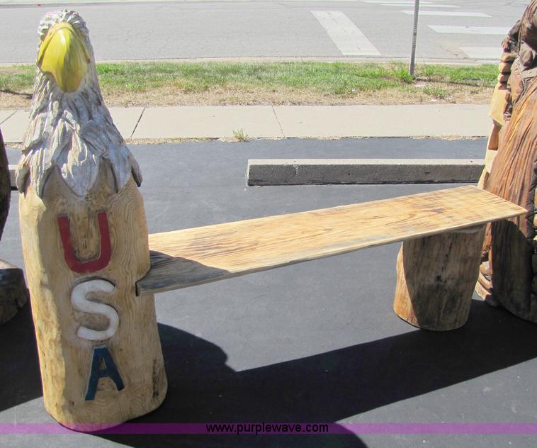 image for item 7190 Bald Eagle bench with USA chainsaw art carving