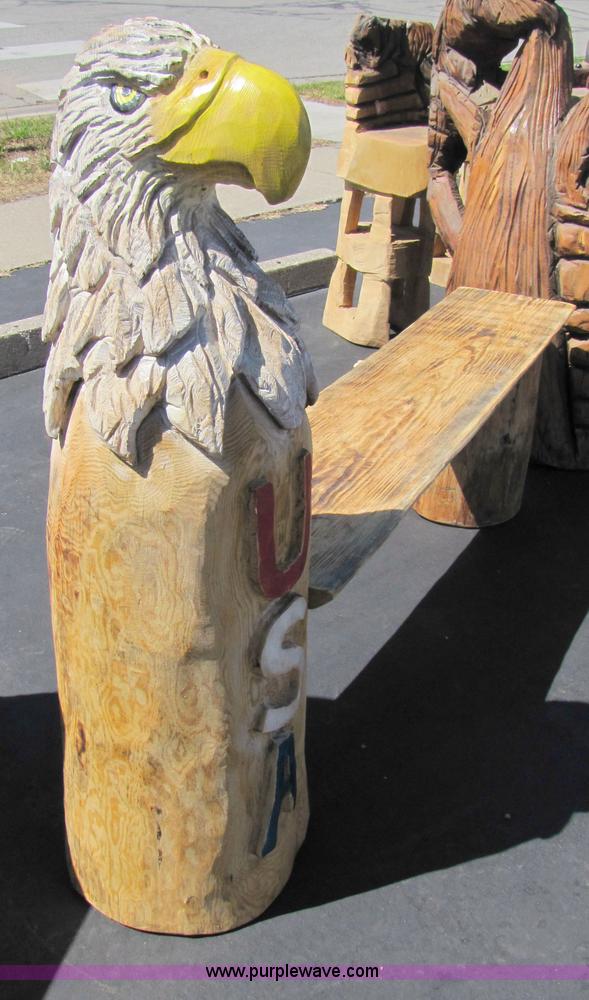 image for item 7190 Bald Eagle bench with USA chainsaw art carving
