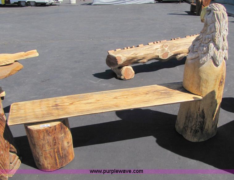 image for item 7190 Bald Eagle bench with USA chainsaw art carving