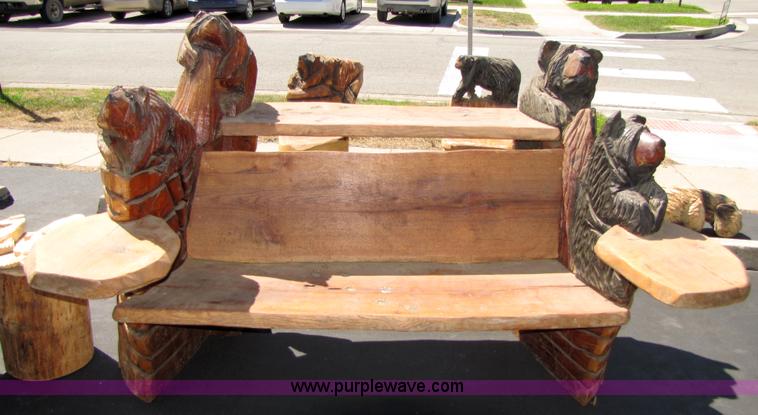 image for item 7196 Bear bar & bench with tow bear stools chainsaw art carving