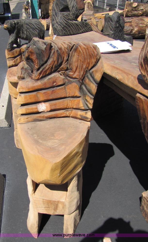 image for item 7196 Bear bar & bench with tow bear stools chainsaw art carving