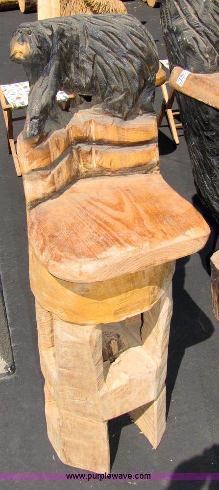 image for item 7196 Bear bar & bench with tow bear stools chainsaw art carving