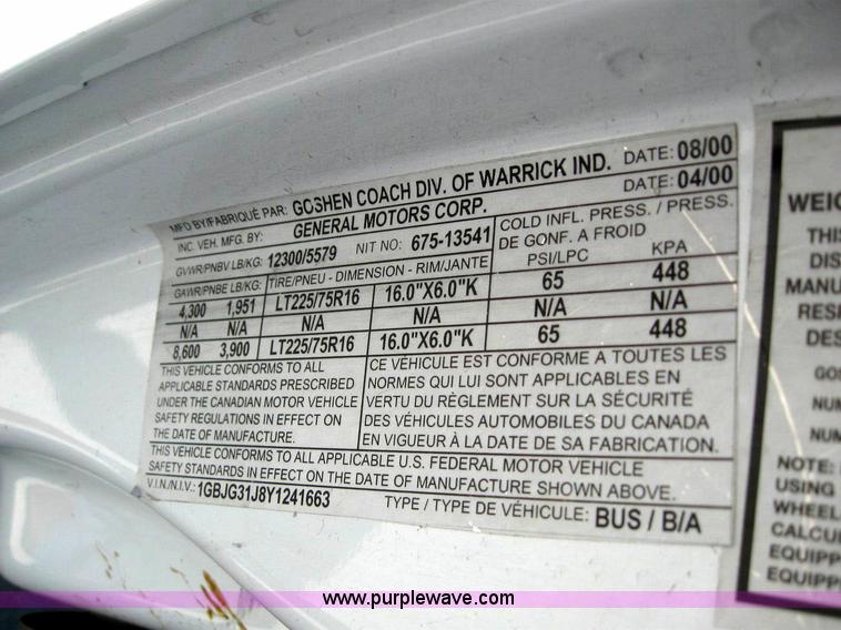 image for item 6857 2000 Chevrolet Express G3500 transit bus