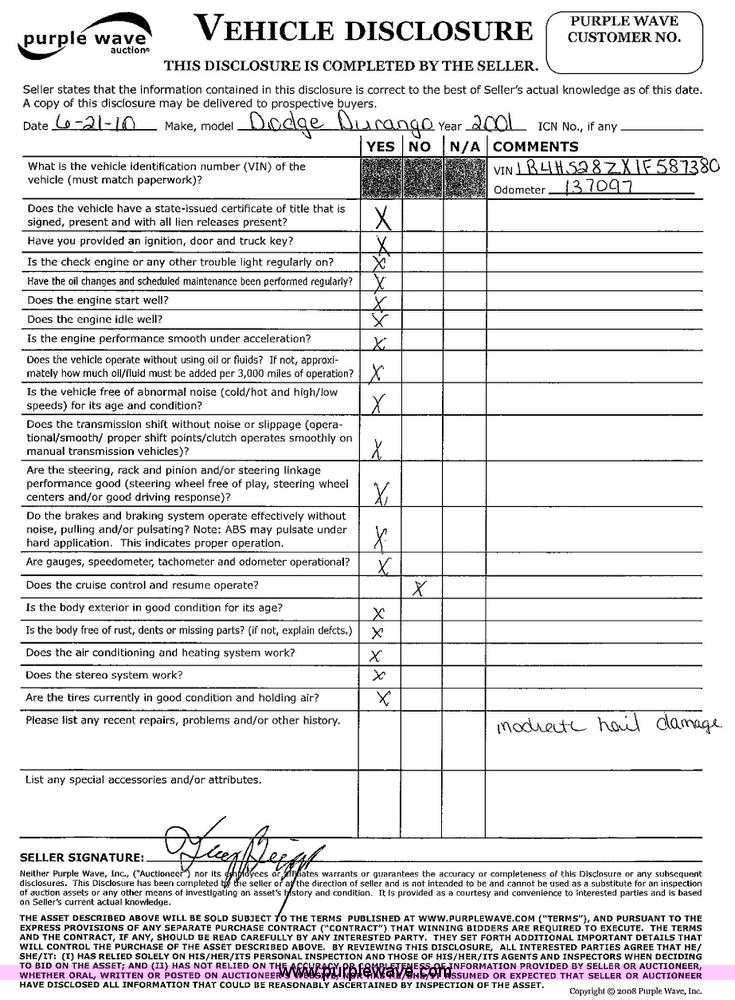 image for item 1100 2001 Dodge Durango