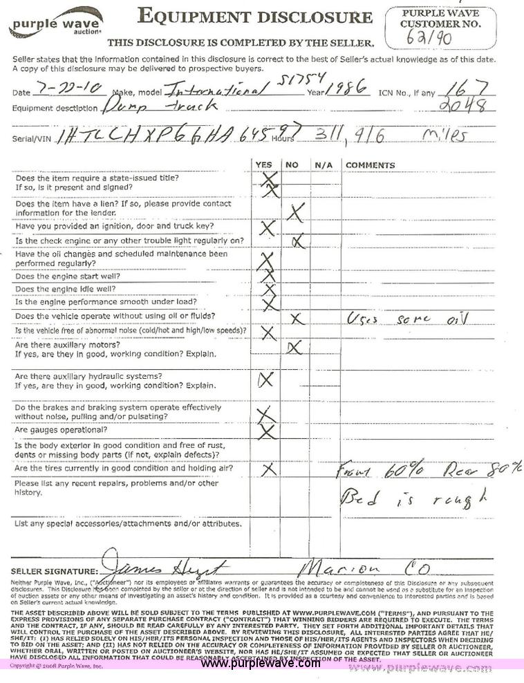 image for item 2048 1986 International 1754 dump truck