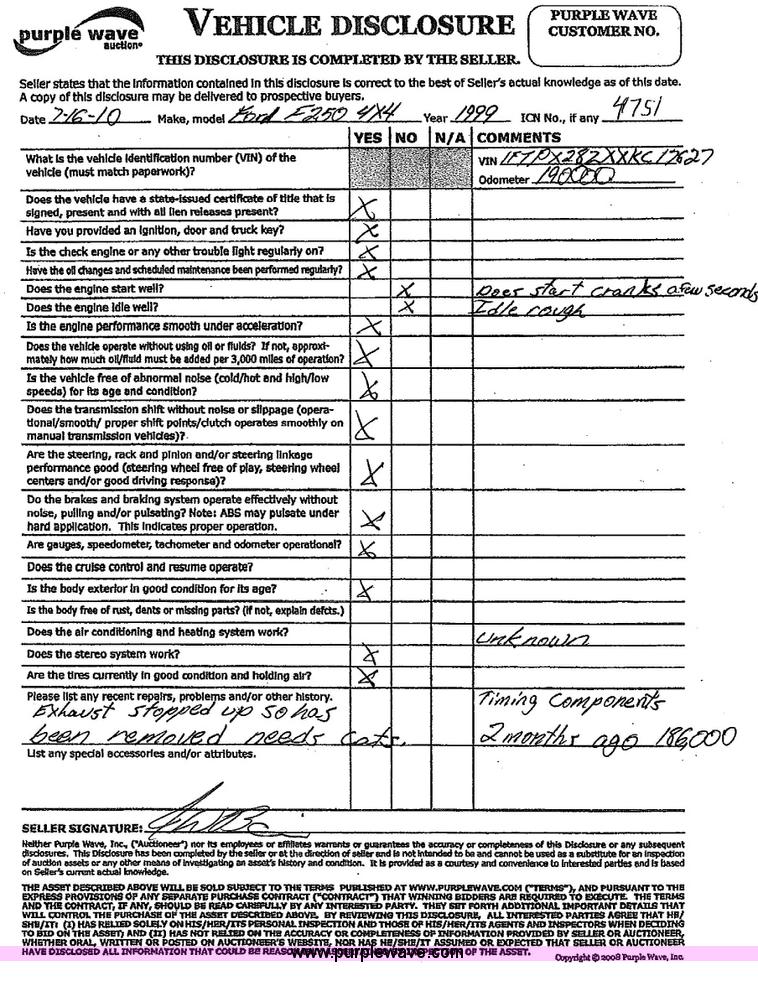 image for item 4751 1999 Ford F250 pickup truck