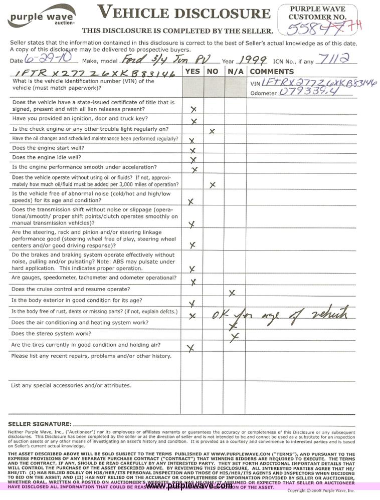 image for item 7112 1999 Ford F250 XL pickup truck