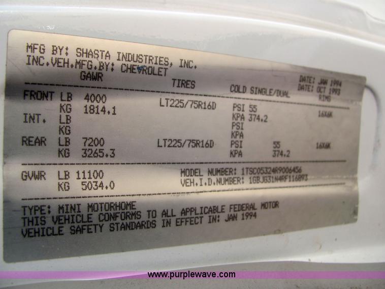 image for item 6188 1994 Chevrolet G30 Montego motor home