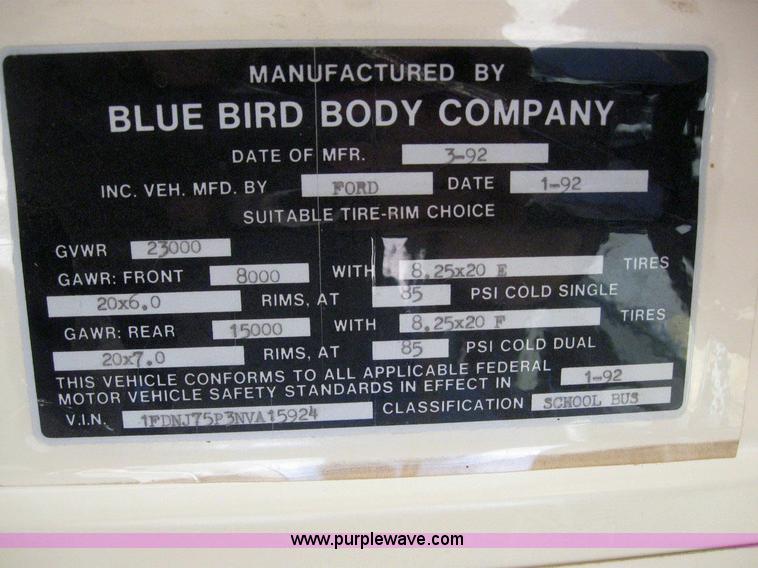 image for item 7715 1992 Ford B700 35 passenger bus