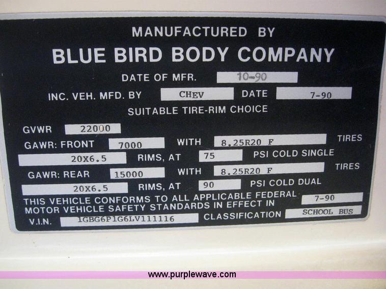 image for item 7716 1990 Chevrolet B6P042 35 passenger school bus