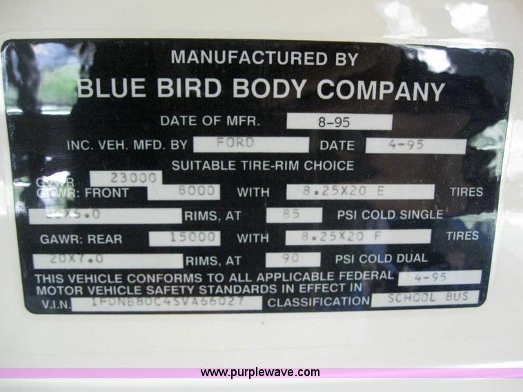 image for item 7720 1995 Ford B800 35 passenger school bus