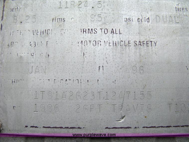 image for item 5086 1996 Travis T102 26' aluminum end dump trailer