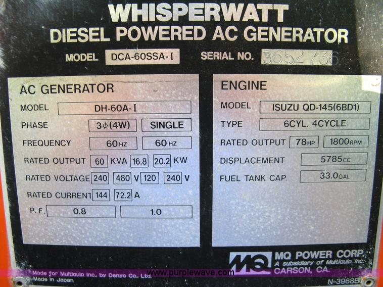 image for item 5094 Multi Quip Whisperwatt MQ Power 60 mobile generator