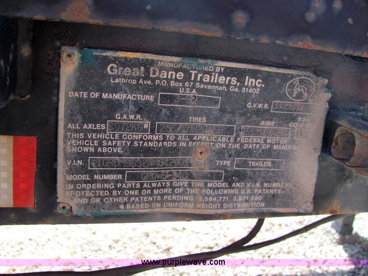 image for item 6722 1992 Great Dane 48' drop deck triple axle trailer