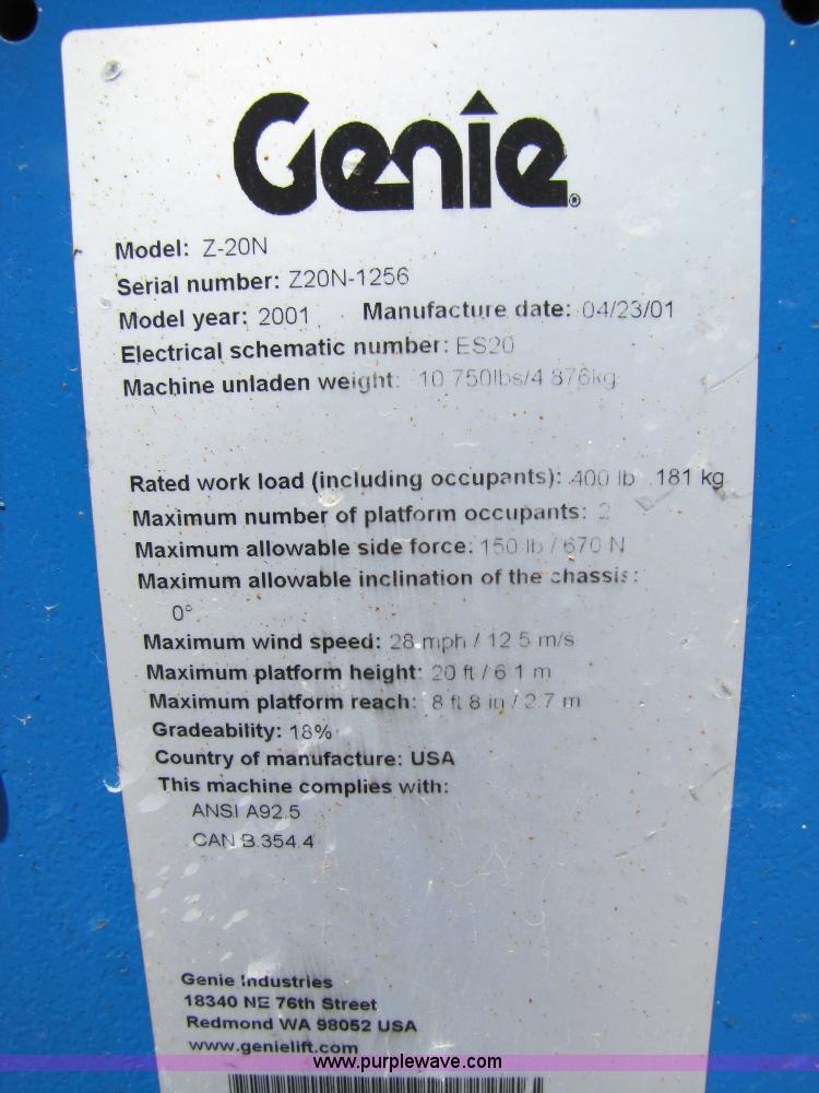 image for item 9009 2001 Genie Z-20/8N boom lift
