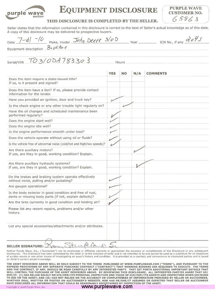 image for item 2045 1992 John Deere 310D back hoe