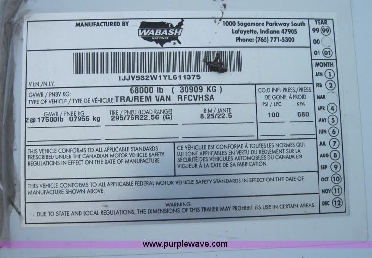 image for item 4091 2000 Wabash 53' reefer trailer